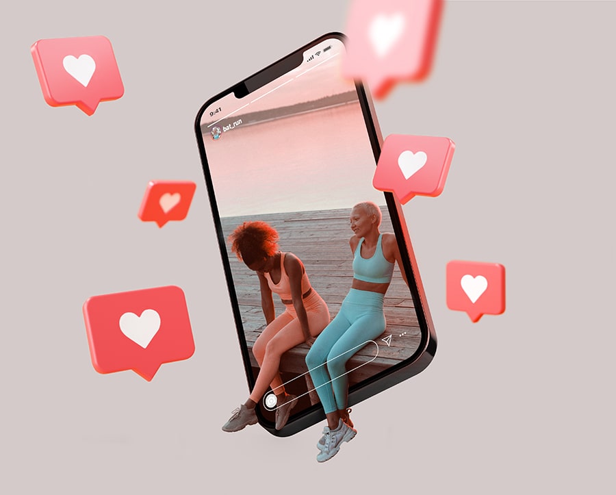 Smartphone mit 2 Frauen und Likes Grafik